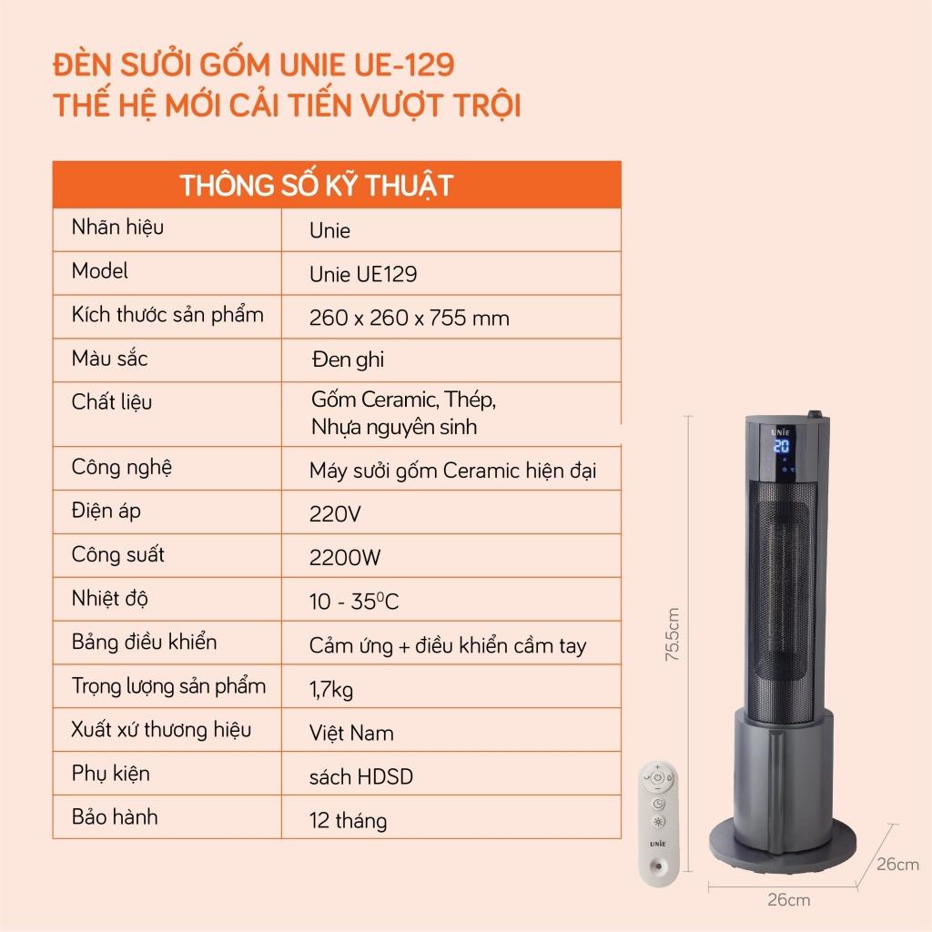 Máy Sưởi Gốm Unie UE129, Công Suất 2200w - Điều Khiển Từ Xa, Phun Hơi Bù Ẩm, Hàng Chính Hãng