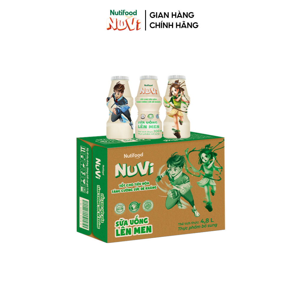 Thùng 48 hộp sữa uống lên men Nuvi Có Đường 100ml