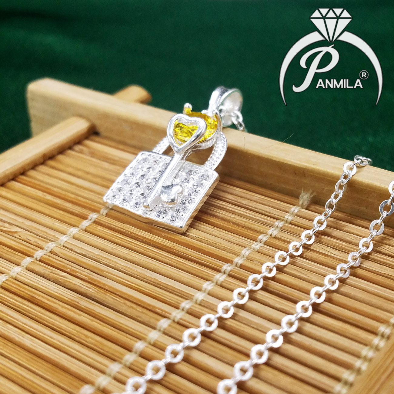 Dây chuyền Ổ Khóa Tình Yêu đính ngọc- Trang sức bạc Panmila