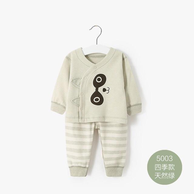 Bộ quần áo dài tay sơ sinh thu đông cao cấp 100% organic cotton tự nhiên không tẩy nhuôm hóa chất