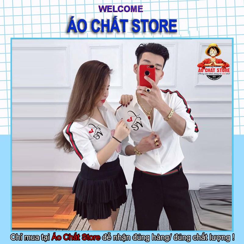 Bst áo sơ mi đôi nam nữ phối viền họa tiết | Áo sơ mi cặp đẹp giá tốt | Áo Chất Store