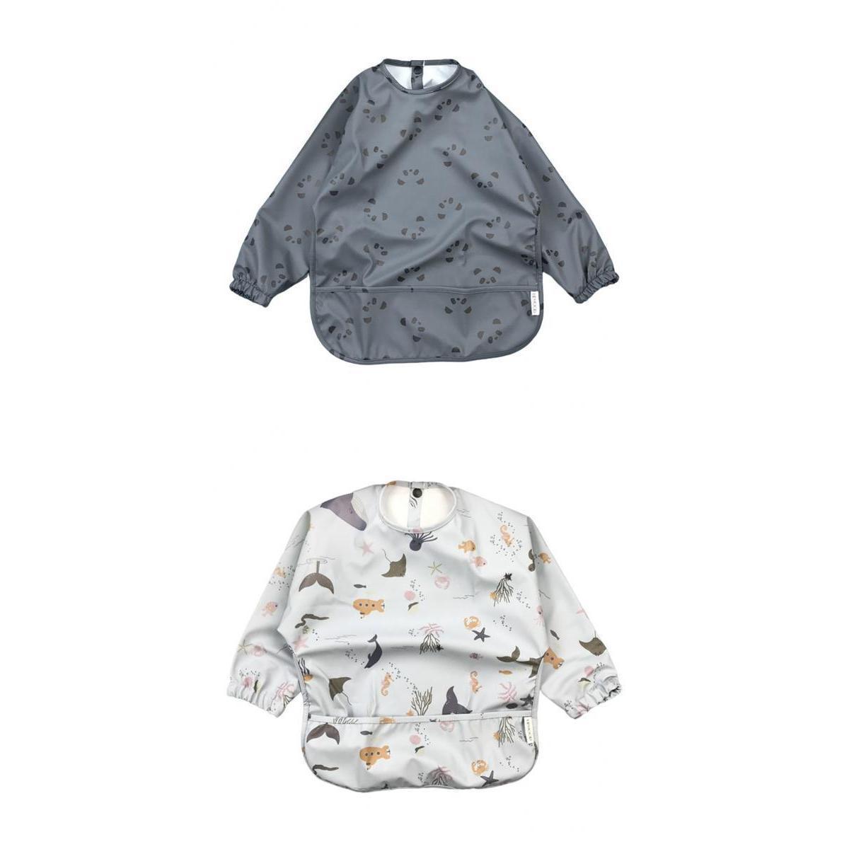 2Pieces Baby Smock Feeding Bib Eating Drooling Burp Apron Cloth for Toddler