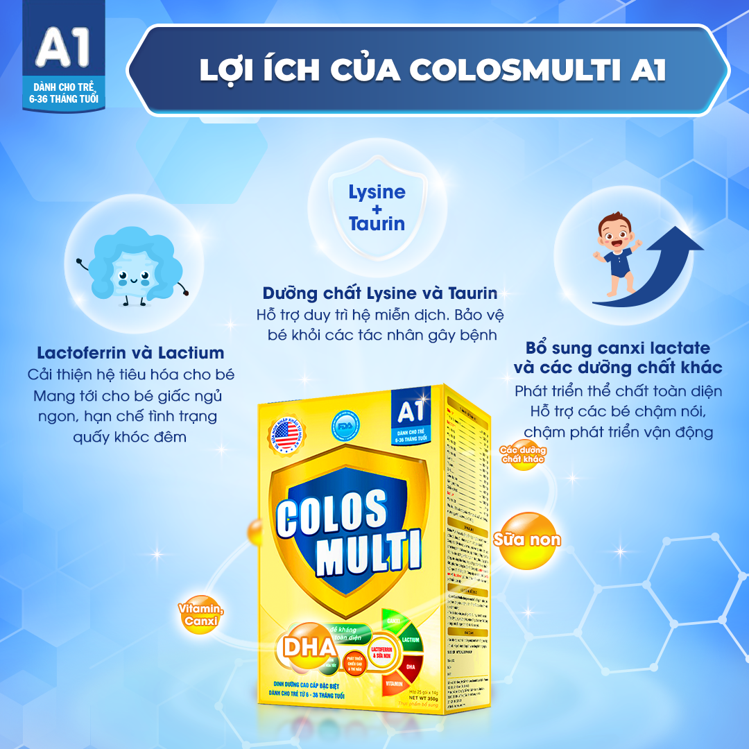 Sữa bột Colosmulti A1 hỗ trợ tăng cường sức đề kháng cho trẻ hộp 25 gói x 14g