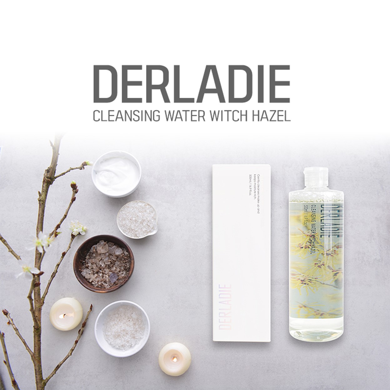 Nước Tẩy Trang Làm Sạch Da, Kháng Khuẩn, Dịu Nhẹ Derladie Cleansing Water Witch Hazel 500ml + Tặng Túi Bông Tẩy Trang Ipek 80 Miếng