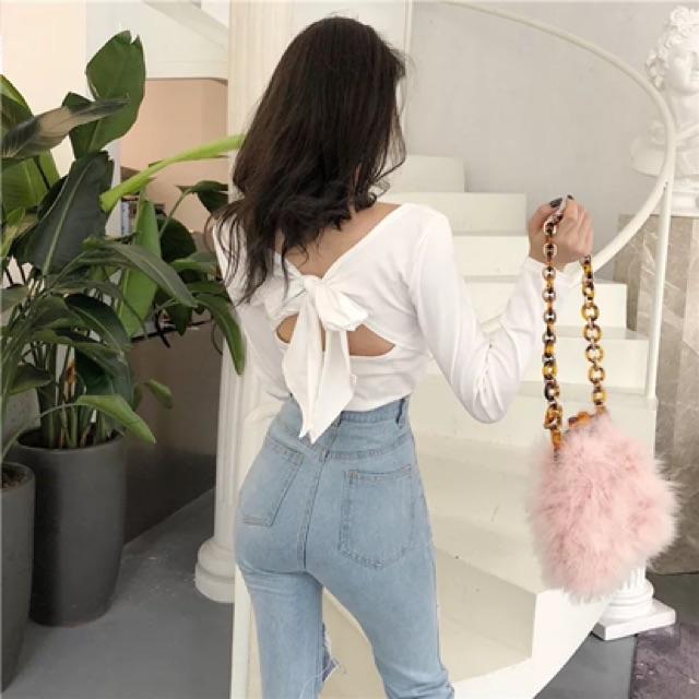 Áo thun cột nơ sau lưng mặc được 2 kiểu