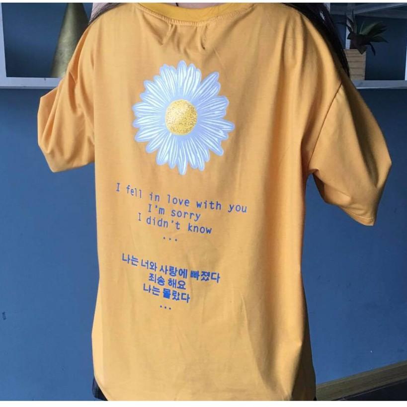 Áo thun tay lỡ form rộng ulzzang chữ Hàn daisy freesize nam nữ UNISEX