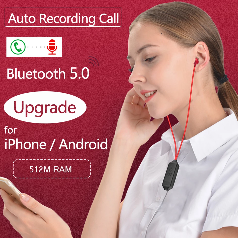 Tai nghe ghi âm cuộc gọi Bluetooth Thiết bị ghi âm cuộc gọi điện thoại di động Ghi âm cuộc gọi điện thoại Tai nghe cho iPhone và Android Màu sắc: Đen