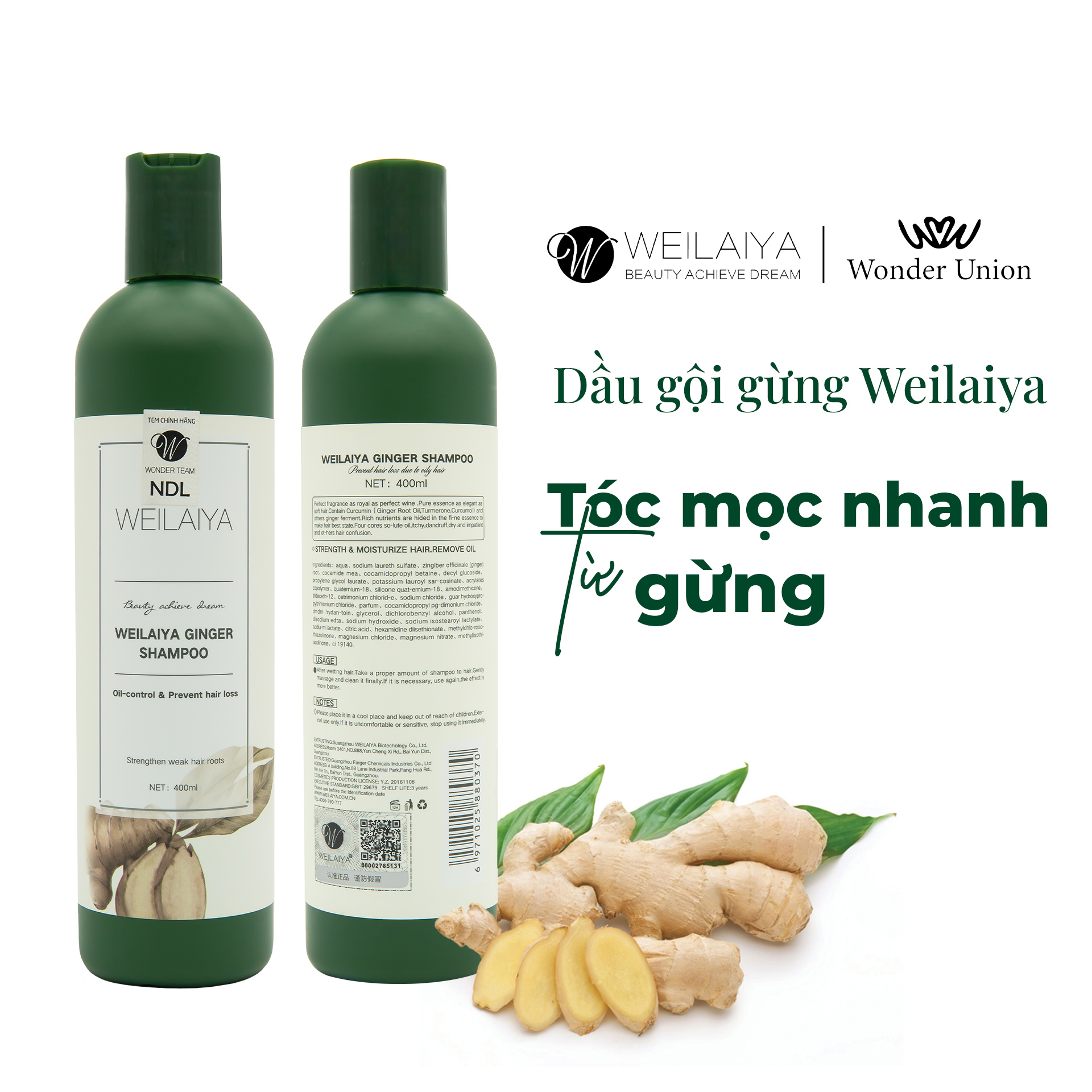 Bộ dầu gội đầu, dầu xả tóc Weilaiya chiết xuất nấm Truffle và 2 chai dầu gội thảo dược gừng Weilaiya giúp ngăn rụng tóc