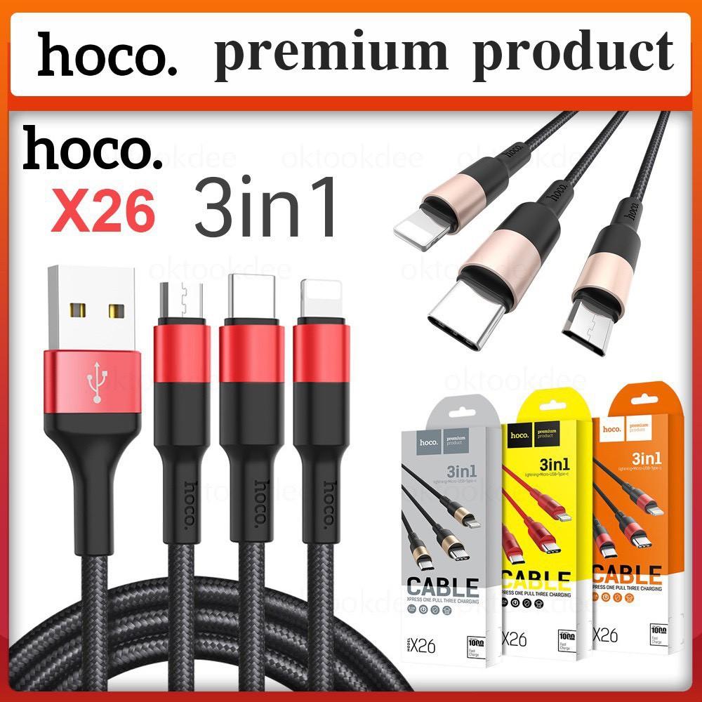 Cáp sạc Hoco X26 3 đầu đa năng Lightning - Micro - Type C dài 1m _Hàng chính hãng