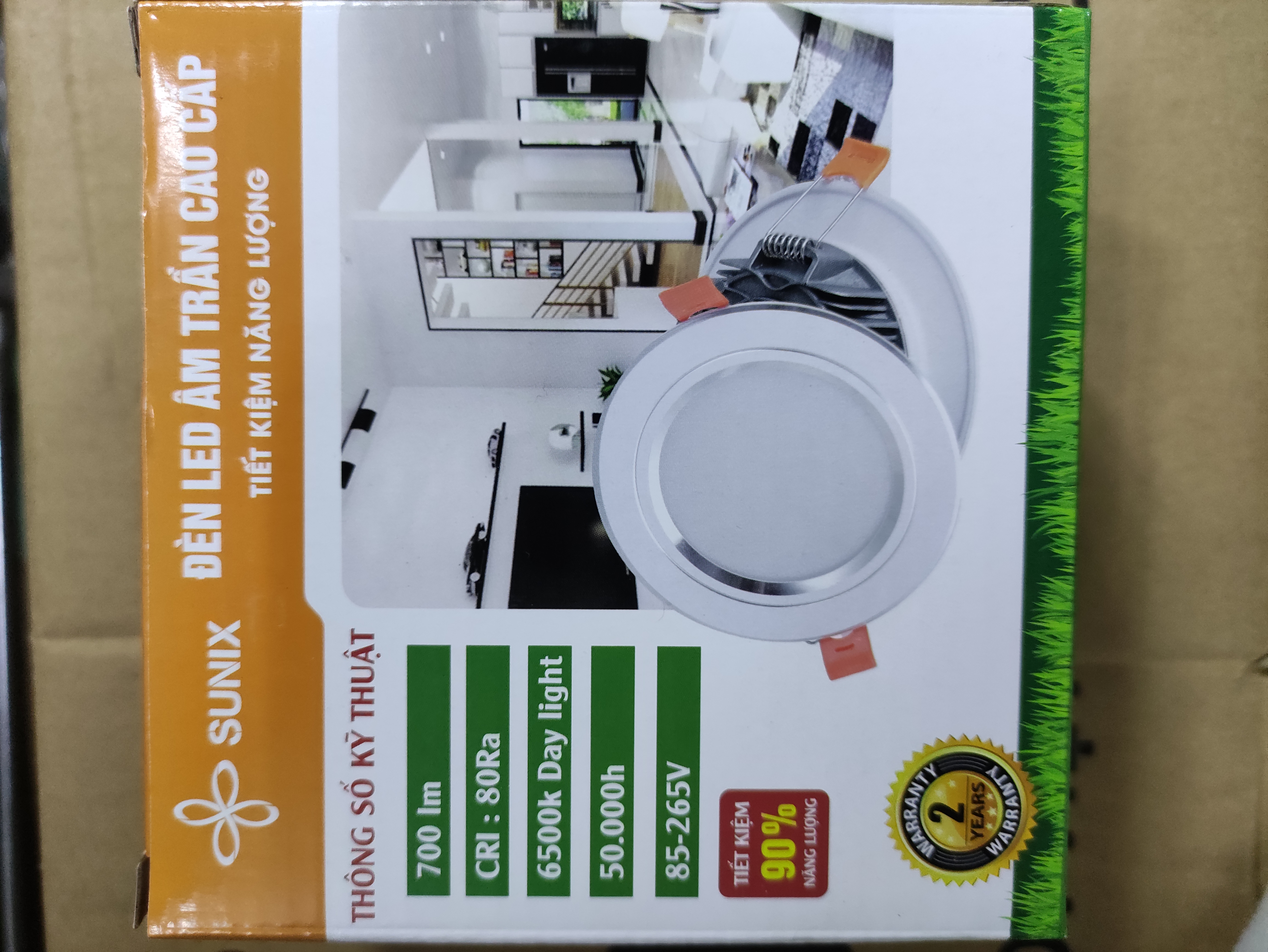 Đèn âm trần 7w 3 chế độ sáng SUNIX viền vàng đế nhôm đúc nguyên khối loain đủ công suất