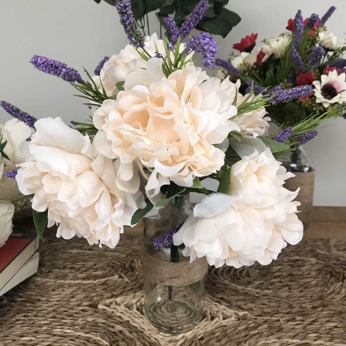 Bình Hoa Giả - Hoa Mẫu Đơn và Lavender Cổ điển - Hoa giả Loại 1 - Hoa Giả Để Bàn