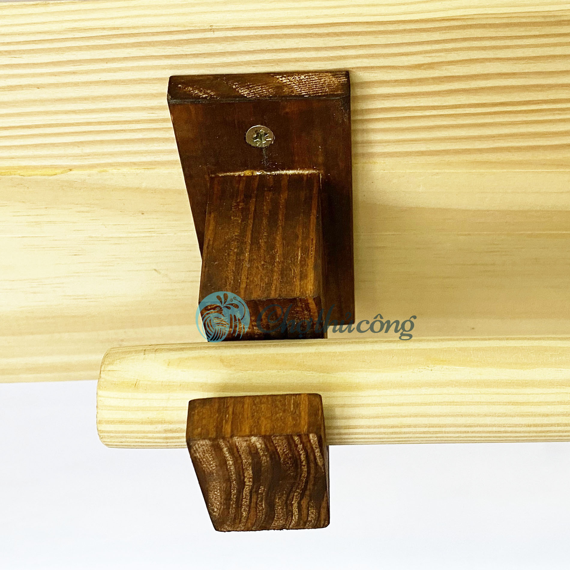Bộ 2 giá đỡ thanh treo rèm cửa gỗ thông, chốt gỗ treo rèm bán nguyệt - Phụ kiện rèm cửa trang trí vintage
