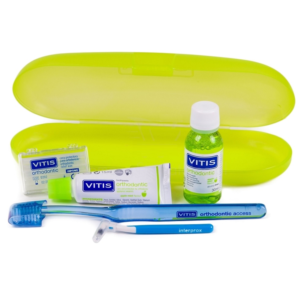 Bộ chăm sóc răng miệng mini dành cho người chỉnh nha, gắn mắc cài Vitis Orthodontic 4 món