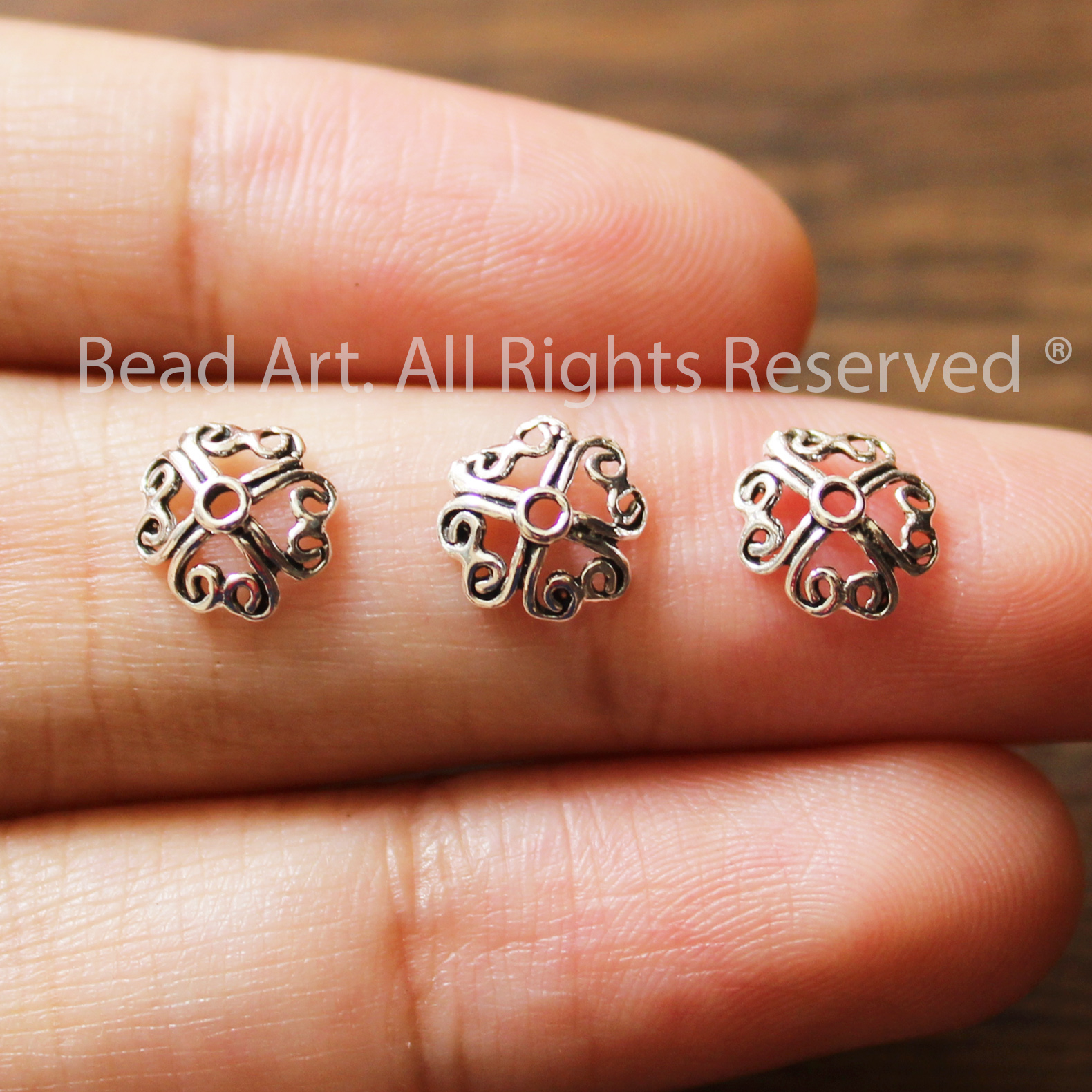 Charm Ốp Hình Hoa Trái Tim Bạc 925, Charm Phối Vòng Tay Phong Thuỷ, Chuỗi Hạt, Phong Cách Bạc Thái - Bead Art