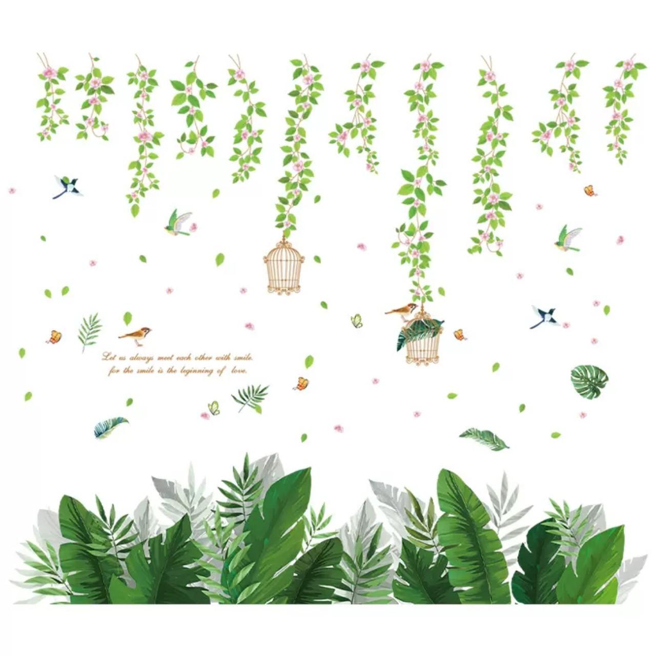DECAL DÁN TƯỜNG DÂY LEO HOA TẦM XUÂN VÀ GIÀN XANH LÁ