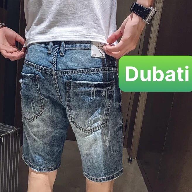 QUẦN SHORT SỌT LỬNG JEAN NAM CHẤT BÒ XANH THÊU CHỮ SPACE THÁI LAN CAO CẤP-DB 190 - DUBATI FASHION