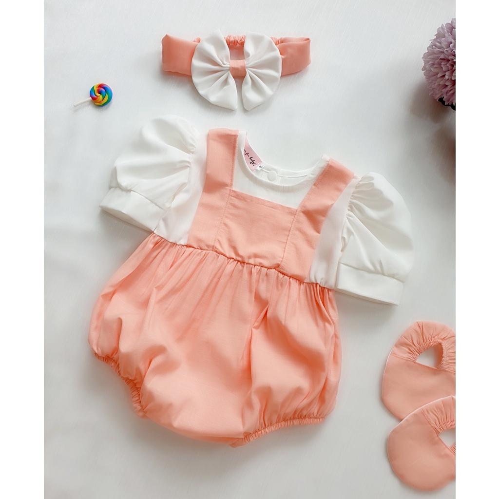 Body em bé gái sơ sinh Tặng kèm nón và giày vải Đũi lạnh cam phối lụa trắng Nau Baby Closet Quà Đầy tháng Thôi nôi