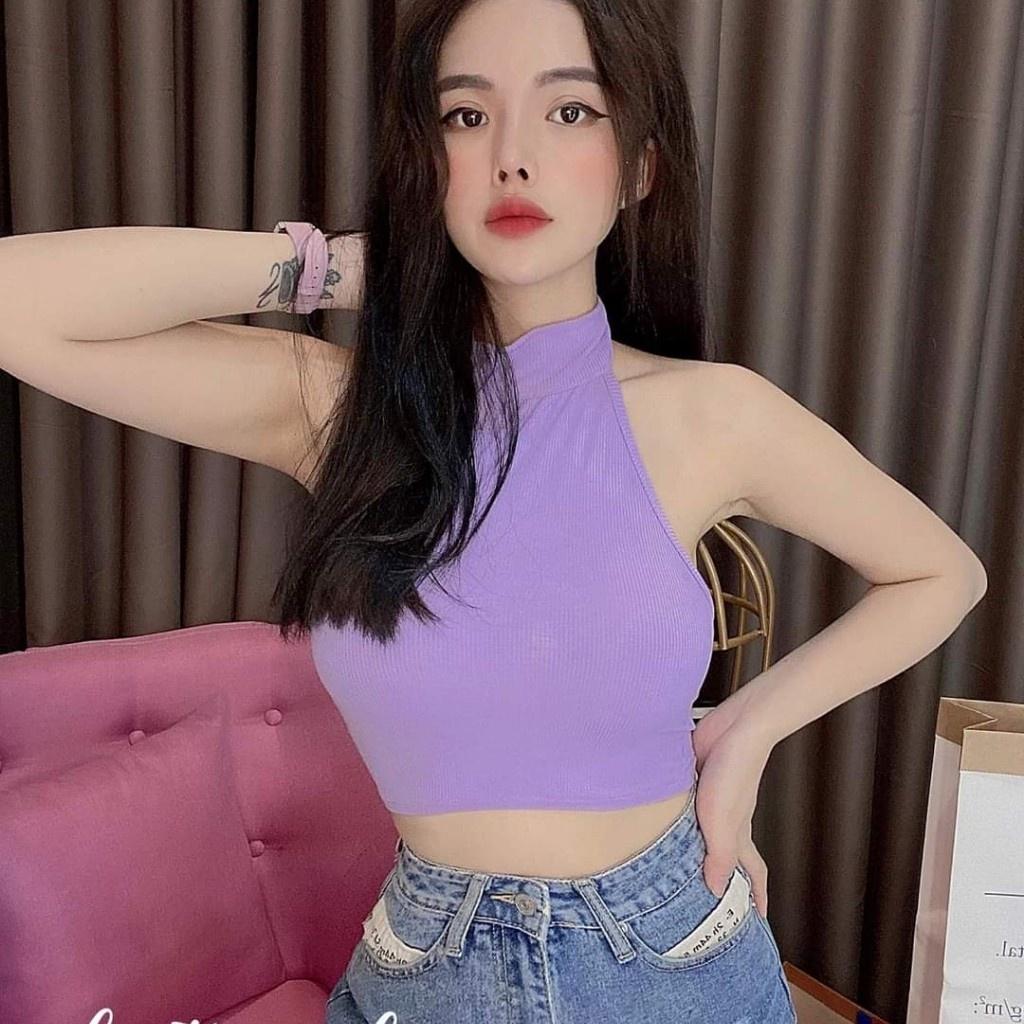 Áo Croptop Cổ Yếm Chất Thun Gân Hàng Chuẩn Đẹp Ảnh Thật 100