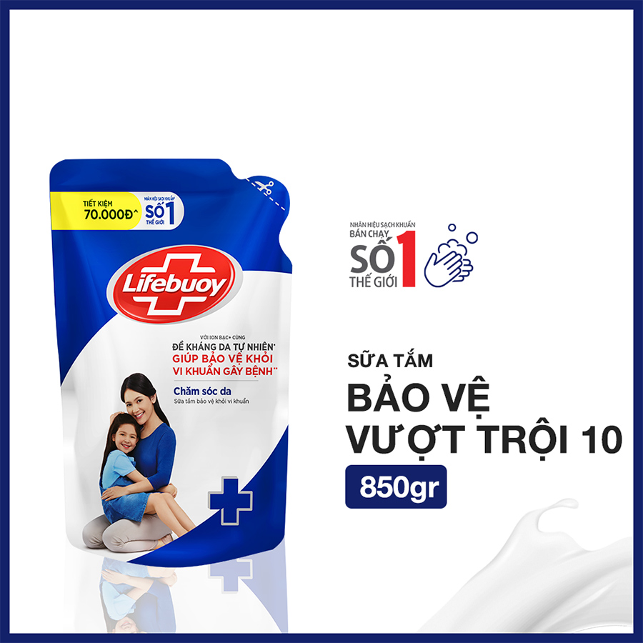 Sữa tắm Lifebuoy 850g Chăm sóc da dưỡng ẩm mềm mịn giúp bảo vệ khỏi 99.9% vi khuẩn và ngăn ngừa vi khuẩn lây lan trên da