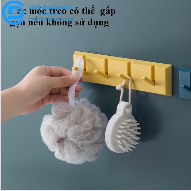 Thanh treo đồ 4 móc gấp gọn dán tường,tủ quần áo, nhà bếp, nhà tắm siêu tiện lợi
