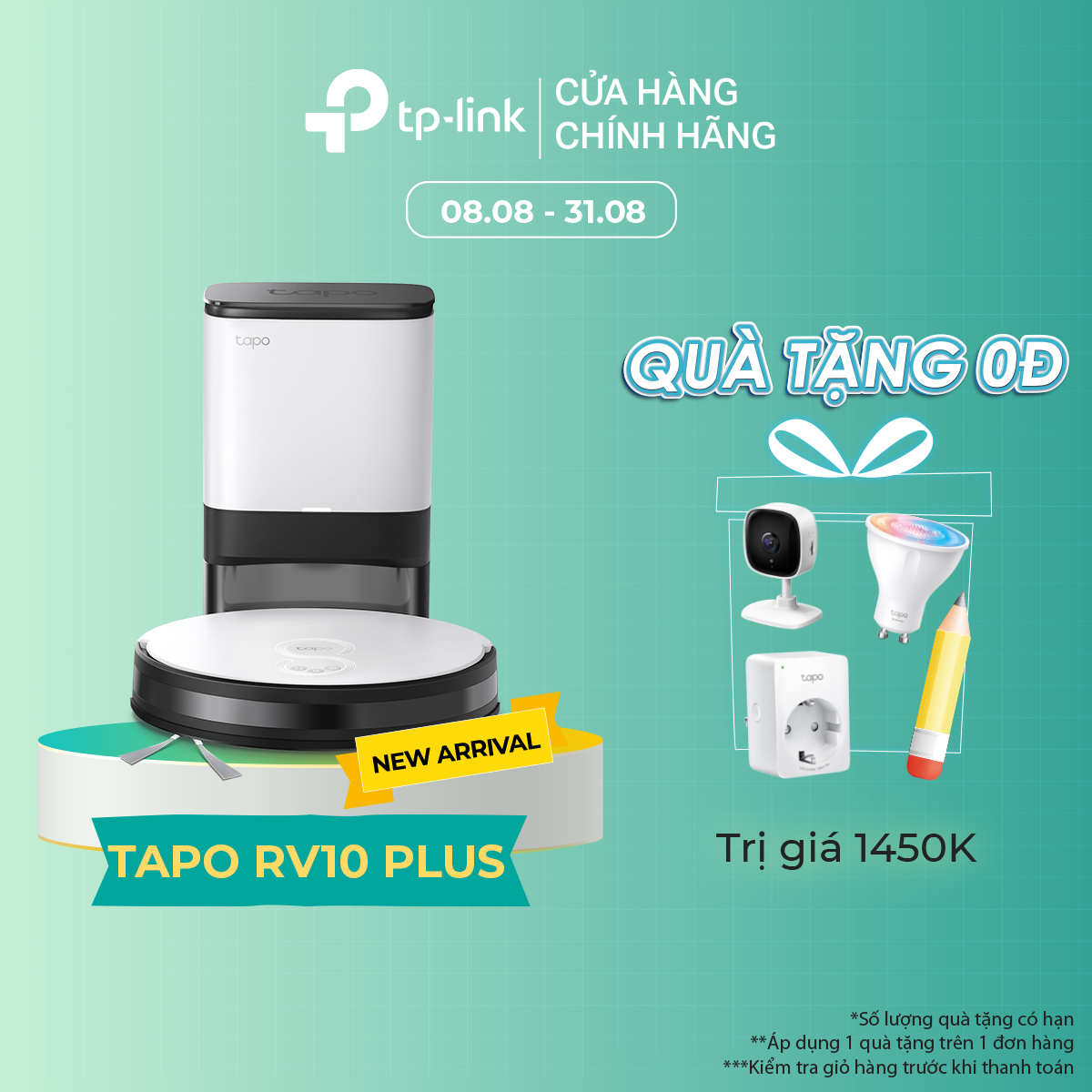 Robot Hút Bụi Và Lau Nhà + Dock Tự Động Đổ Rác Thông Minh TP-Link Tapo RV10 Plus - Hàng Chính Hãng