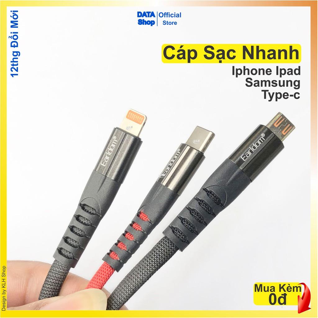 Dây sạc nhanh dành cho iphone siêu bền, cáp sạt bọc dù cho Ip 5 6 7 8 x 11 Samsung xiaomi Oppo vivo TypeC Chính hãng Earldom 077