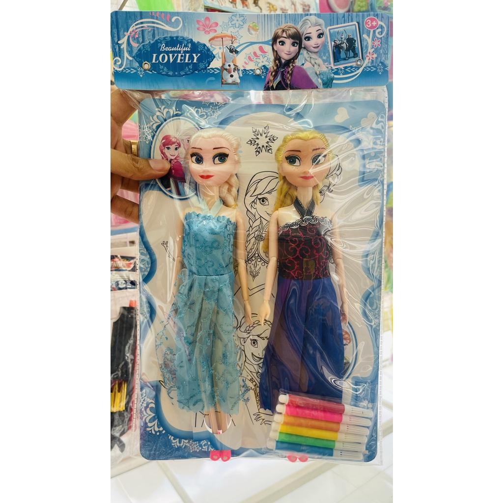 Đồ chơi túi 2 búp bê khớp ELSA & ANA kèm màu tô cho bé