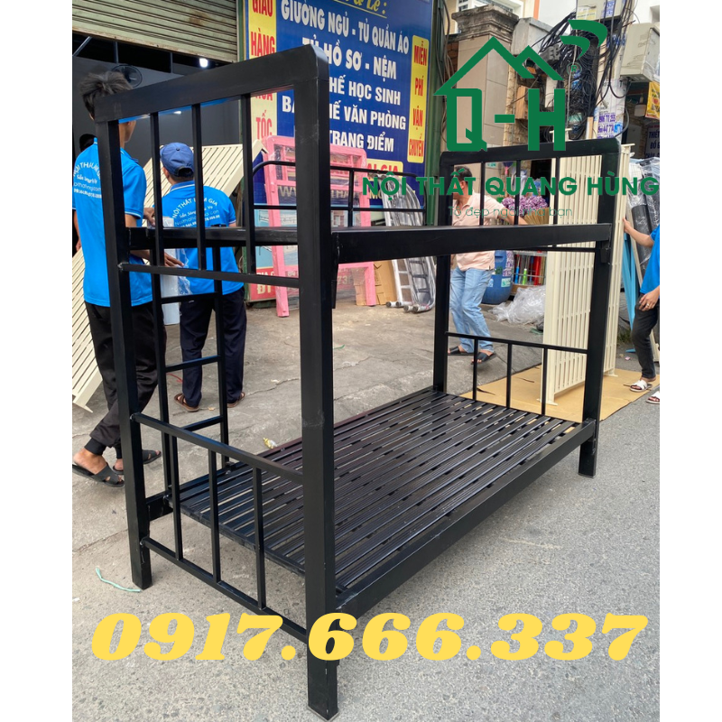 GIƯỜNG TẦNG SẮT HỘP 1M2X2M MÀU ĐEN KHUNG SẮT 4X8 DÀY DẶN DÀNH CHO GIA ĐÌNH