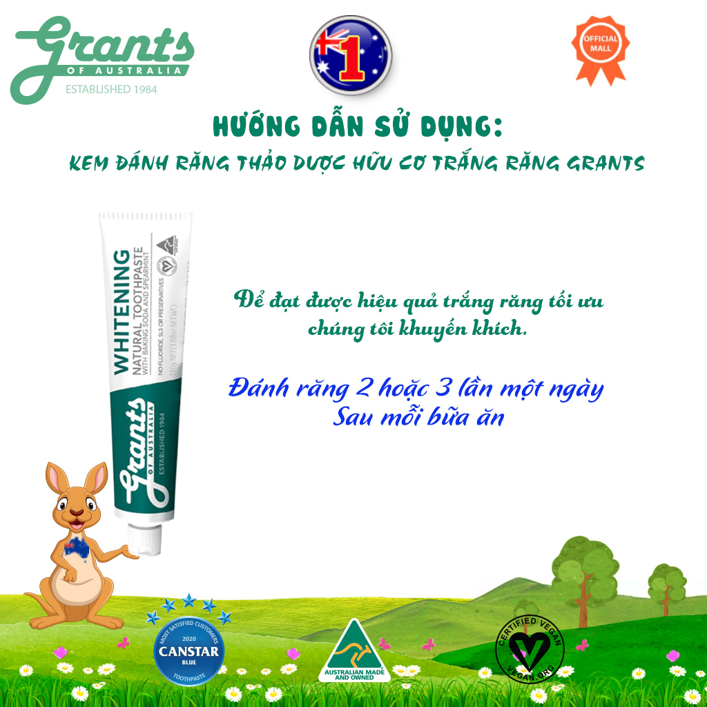 Kem đánh răng thảo dược trắng răng Grants 110g - Bộ 2 tuýp - Với Banking soda và tinh chất bạc hà mạnh giúp làm trắng răng, đánh tan các mảng bám, làm dịu nướu