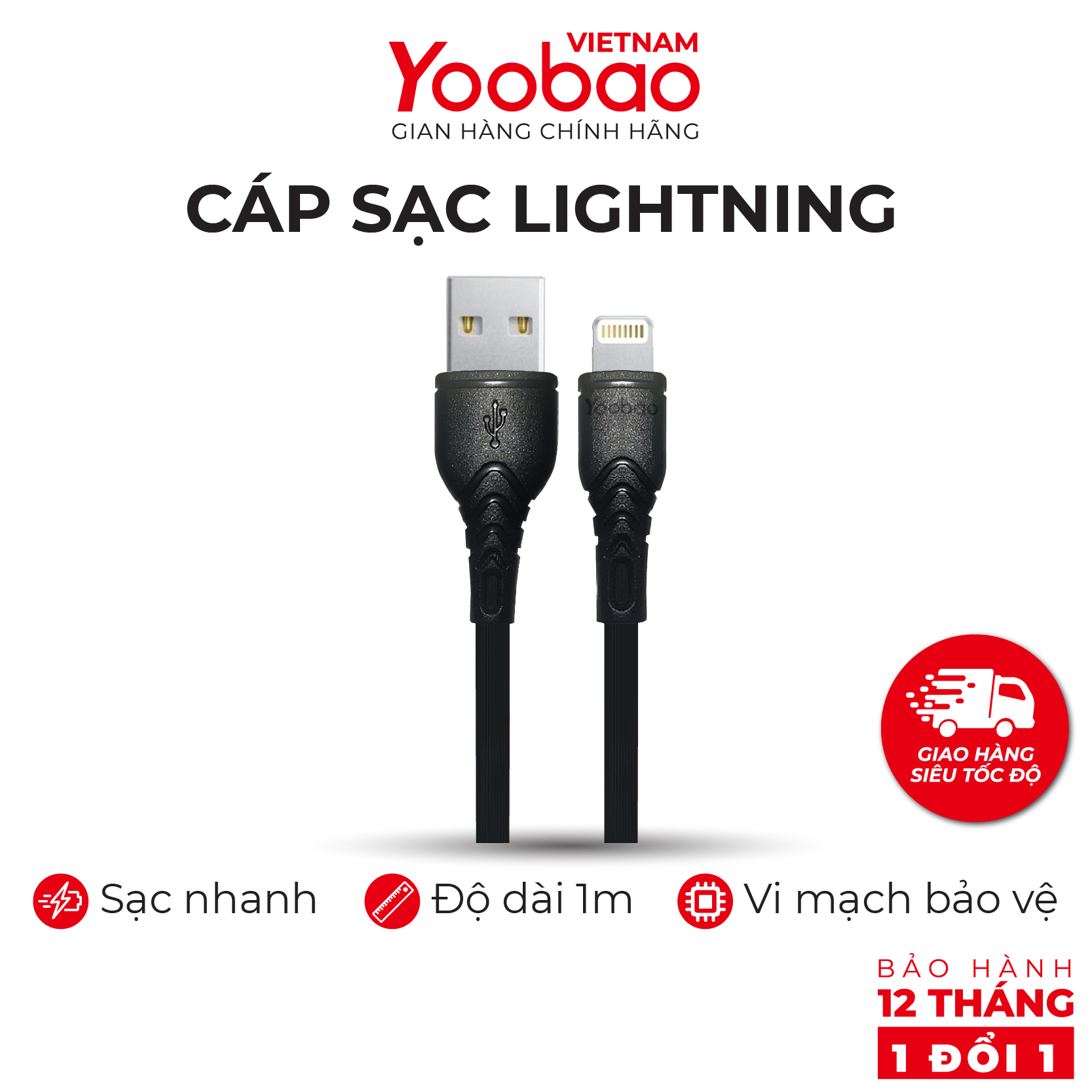 Dây cáp sạc cho iPhone iPad đầu Lightning Yoobao C4 dài 1m - Hàng Chính Hãng