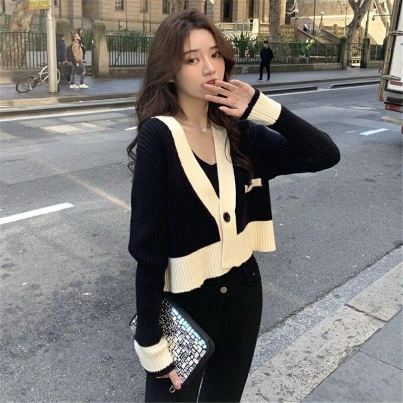 MS761 Áo khoác len cardigan dáng ngắn phối màu 1 cúc