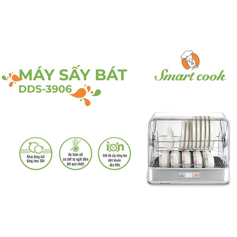 Máy sấy chén bát Smartcook, công suất 350W, điều khiển điện tử_Hàng chính hãng