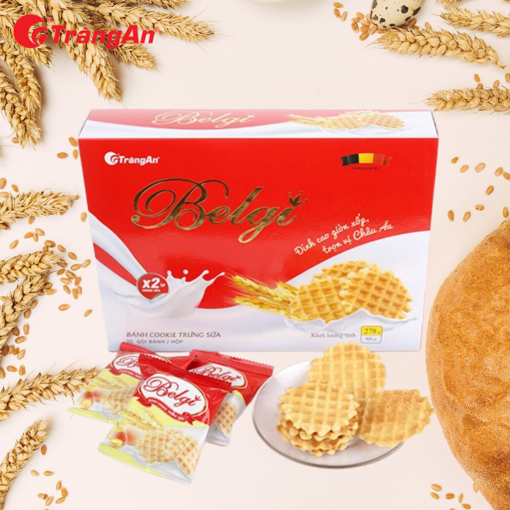 Combo 2 hộp bánh cookie trứng sữa giòn Belgi 278g, bổ sung DHA, canxi, hạn sử dụng 12 tháng, thương hiệu Tràng An