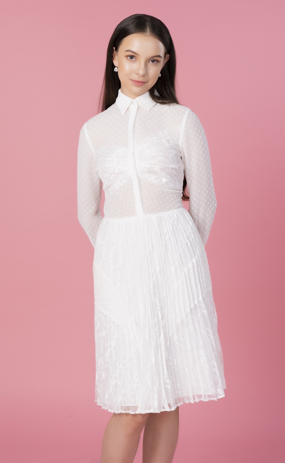 ĐẦM REN TAY DÀI CỔ SƠ MI THANH LỊCH - THỜI TRANG THIẾT KẾ IXORA