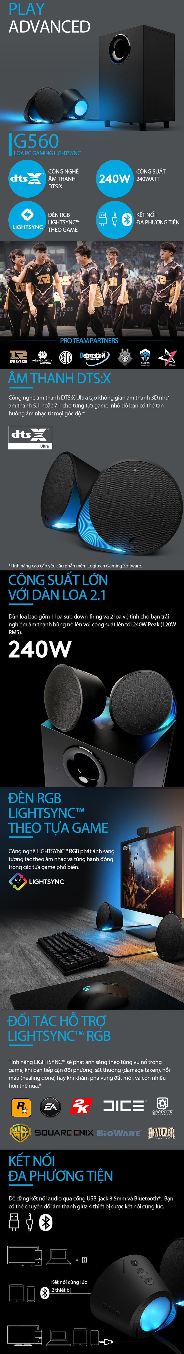 Loa Bluetooth Logitech G560 2.1 LightSync 240W - Hàng Chính Hãng