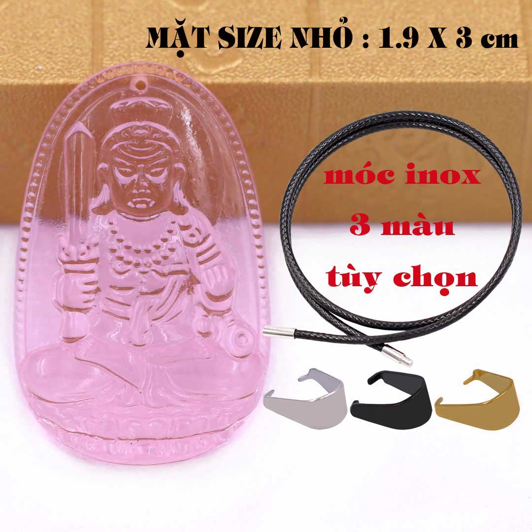 Mặt Phật Bất động minh vương pha lê hồng 1.9cm x 3cm kèm vòng cổ dây cao su đen + móc inox vàng, Phật bản mệnh, mặt dây chuyền