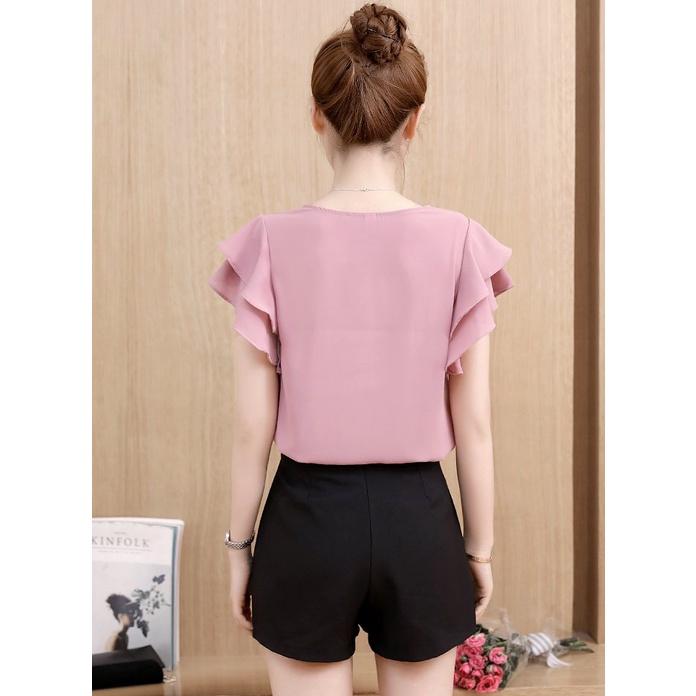 Áo Kiểu Cổ Phối Ngọc Tay Cánh Dơi 2 Tầng Cách Điệu
