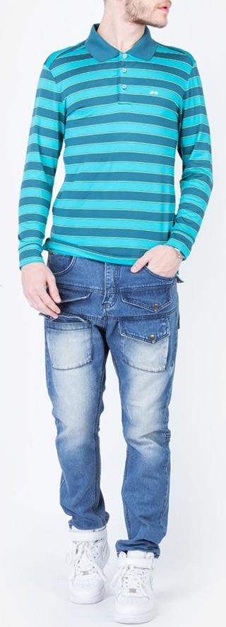 Áo thun tay dài cổ bẻ kẻ màu xanh ngọc Aligo ALGAPD012