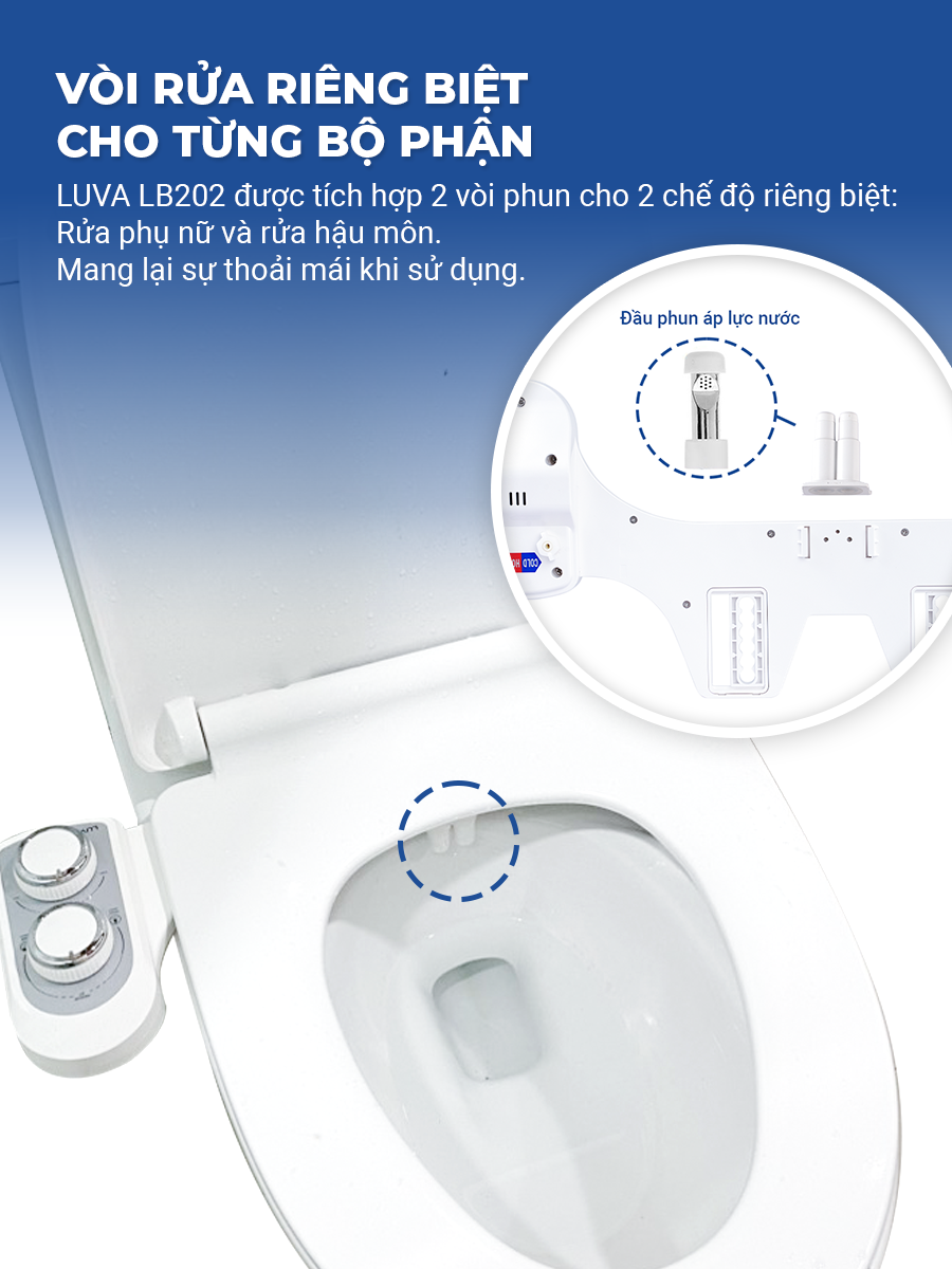 Vòi rửa xịt vệ sinh thông minh LUVA Bidet LB202, 2 Chế Độ Rửa Nóng Lạnh xuất Hàn Quốc, bảo hành 3 năm, đổi lỗi 100 ngày