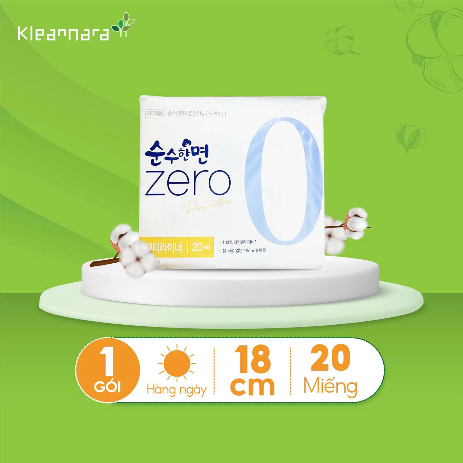 Băng vệ sinh KleanNara Soonsoohanmyeon Zero Panty Liners siêu êm thoáng (Hàng ngày, Size: 18 cm, 20 miếng/gói)