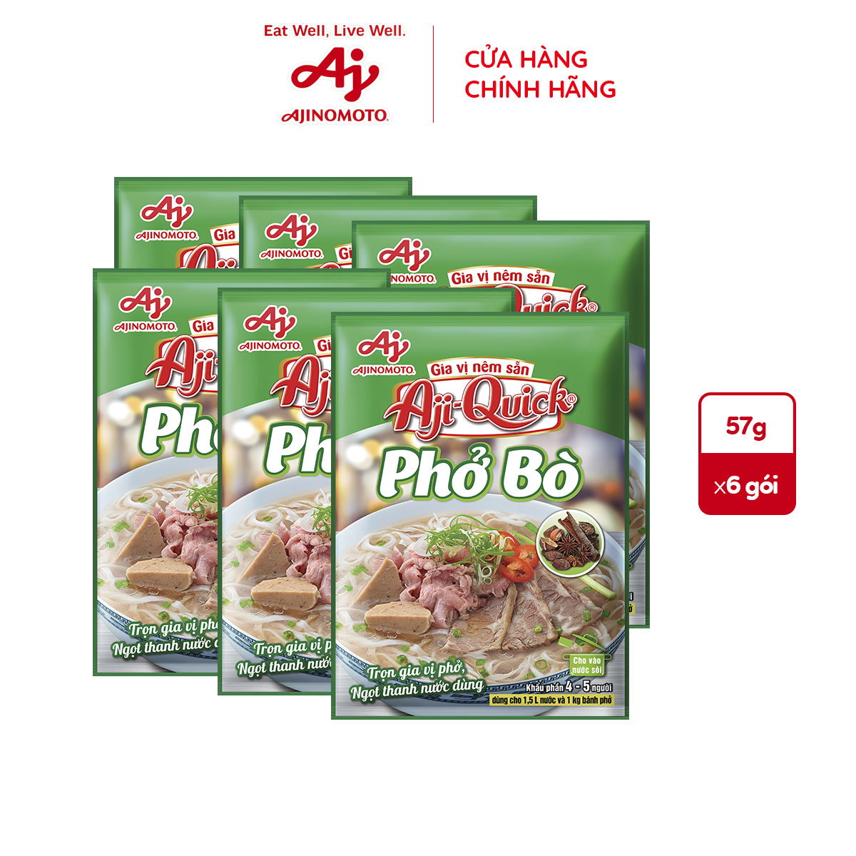 Combo 6 Gói Gia Vị Nêm Sẵn Aji-Quick® Phở Bò 57g/Gói