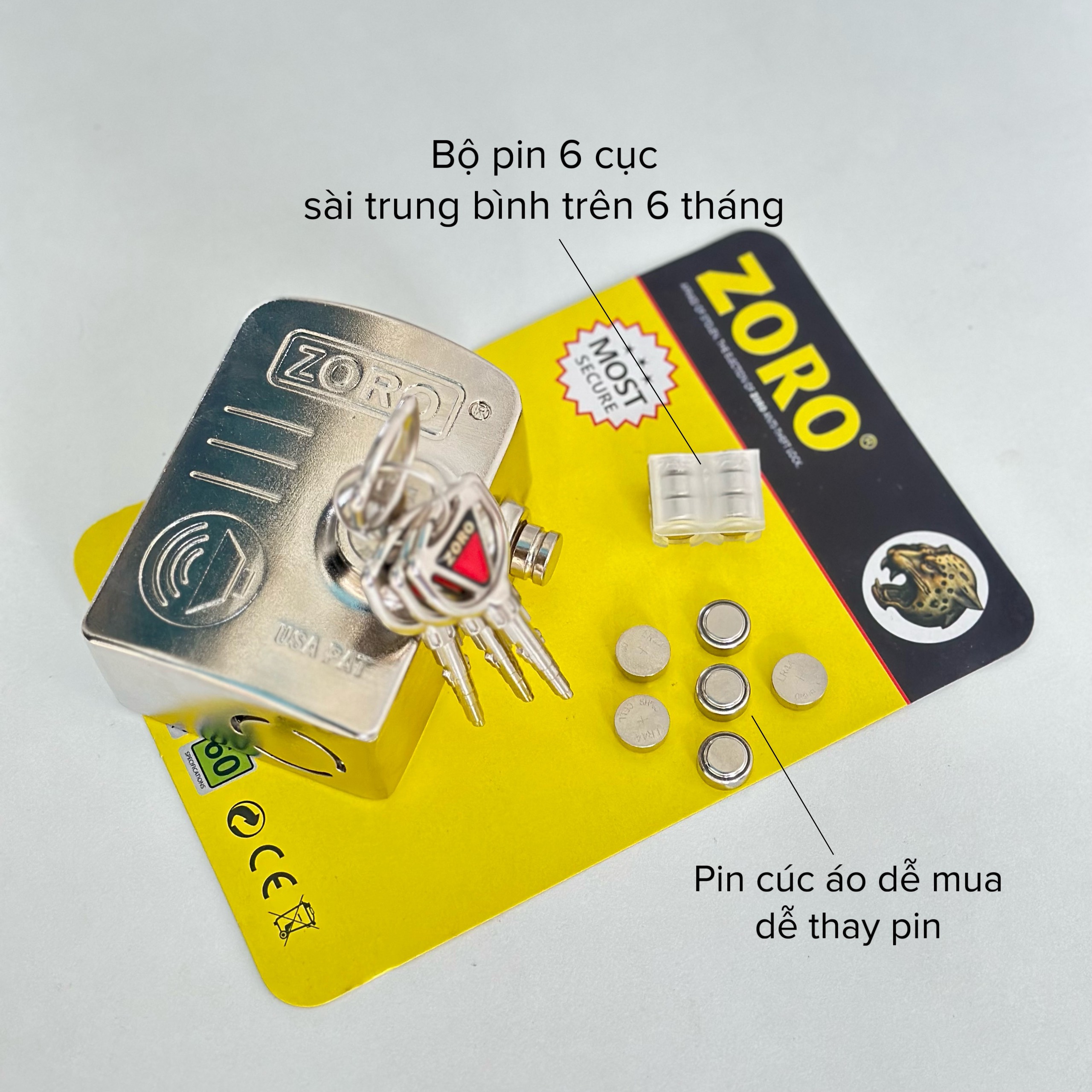 Ổ khóa chụp bát cửa báo động chống trộm ZORO thông minh - màu trắng bạc - khóa chụp chống cắt toàn diện, chống cắt khoen cửa - hàng chính hãng