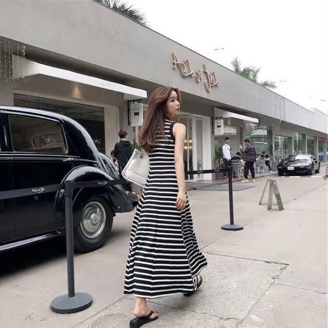 ĐẦM MAXI THUN SỌC VIỀN BO