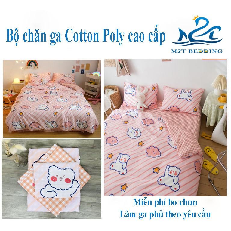 Bộ chăn ga Cotton poly hoa lá M2T Bedding chăn ga Hàn Quốc đủ size miễn phí bo chun drap ga giường
