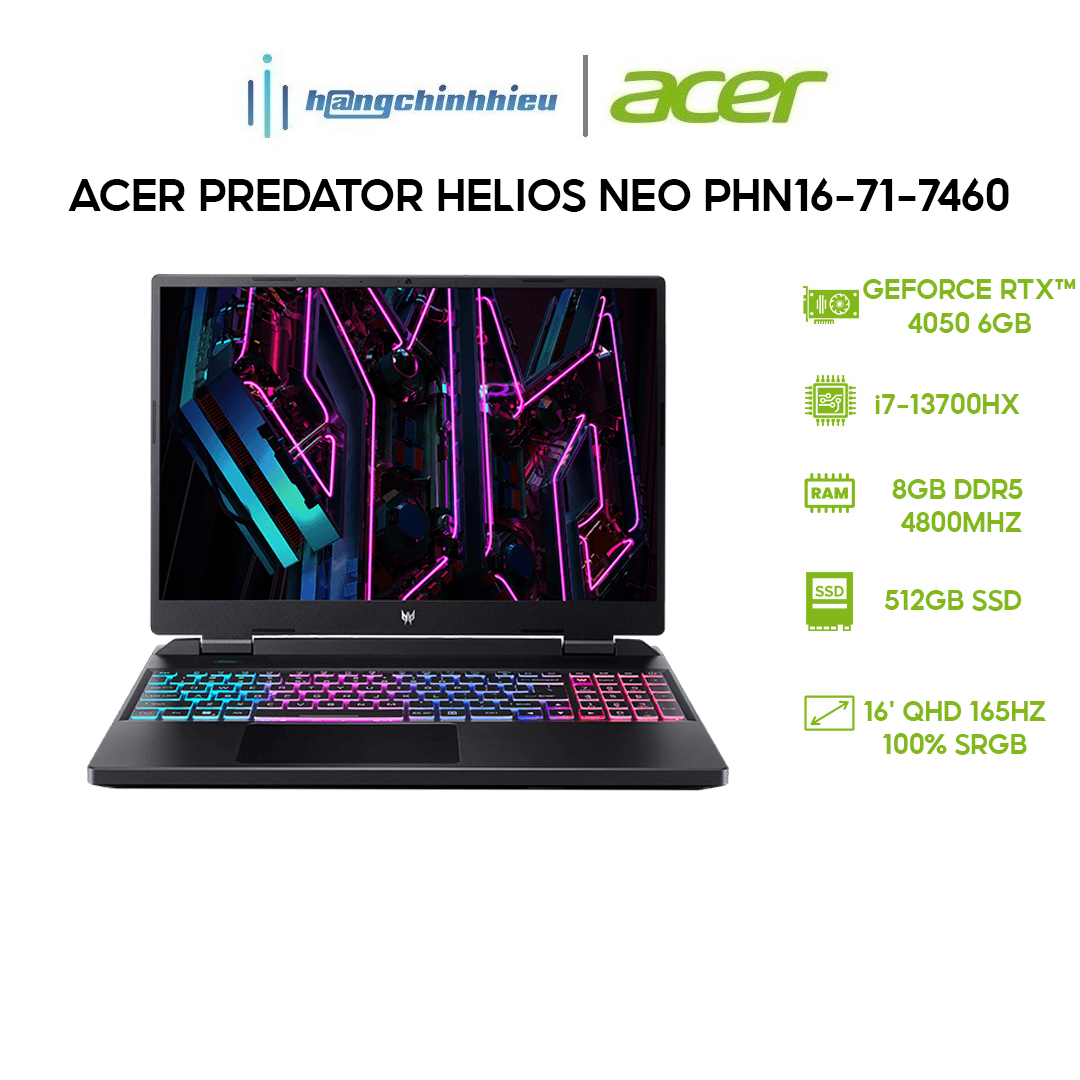 Laptop Acer Predator Helios Neo PHN16-71-7460 (i7-13700HX|8GB|512GB|RTX 4050 6GB|16') Hàng chính hãng