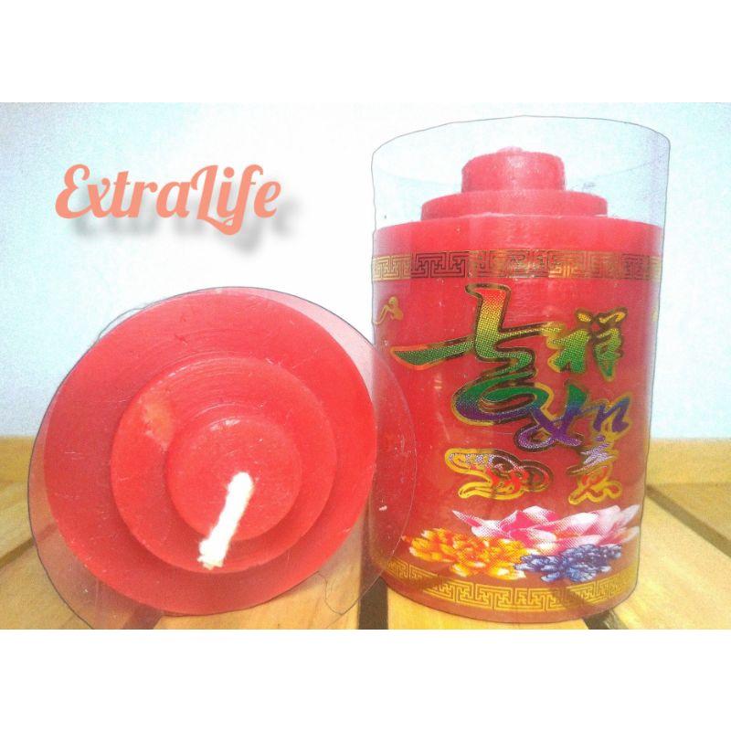 Đèn cầy sáp - Nến trụ màu đỏ, vàng hình chữ Cát tường cao 10 cm x đường kính 6 cm- Cam kết không mùi không khói