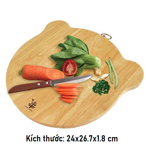 Thớt Hình Mặt Con Gấu, Kích Thước 24x26.7x1.8 cm - Gỗ Cao Su Bền Đẹp Sang Trọng Cho Không Gian Bếp