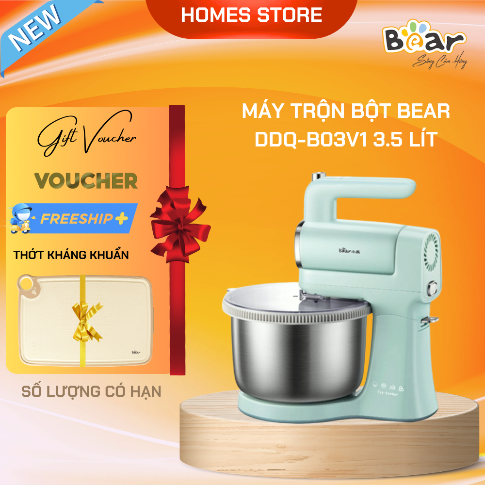 Máy Đánh Trứng Trộn Bột Để Bàn BEAR DDQ-B03V1 Dung Tích Cối 4 Lít, Công Suất 300 W - Hàng Chính Hãng