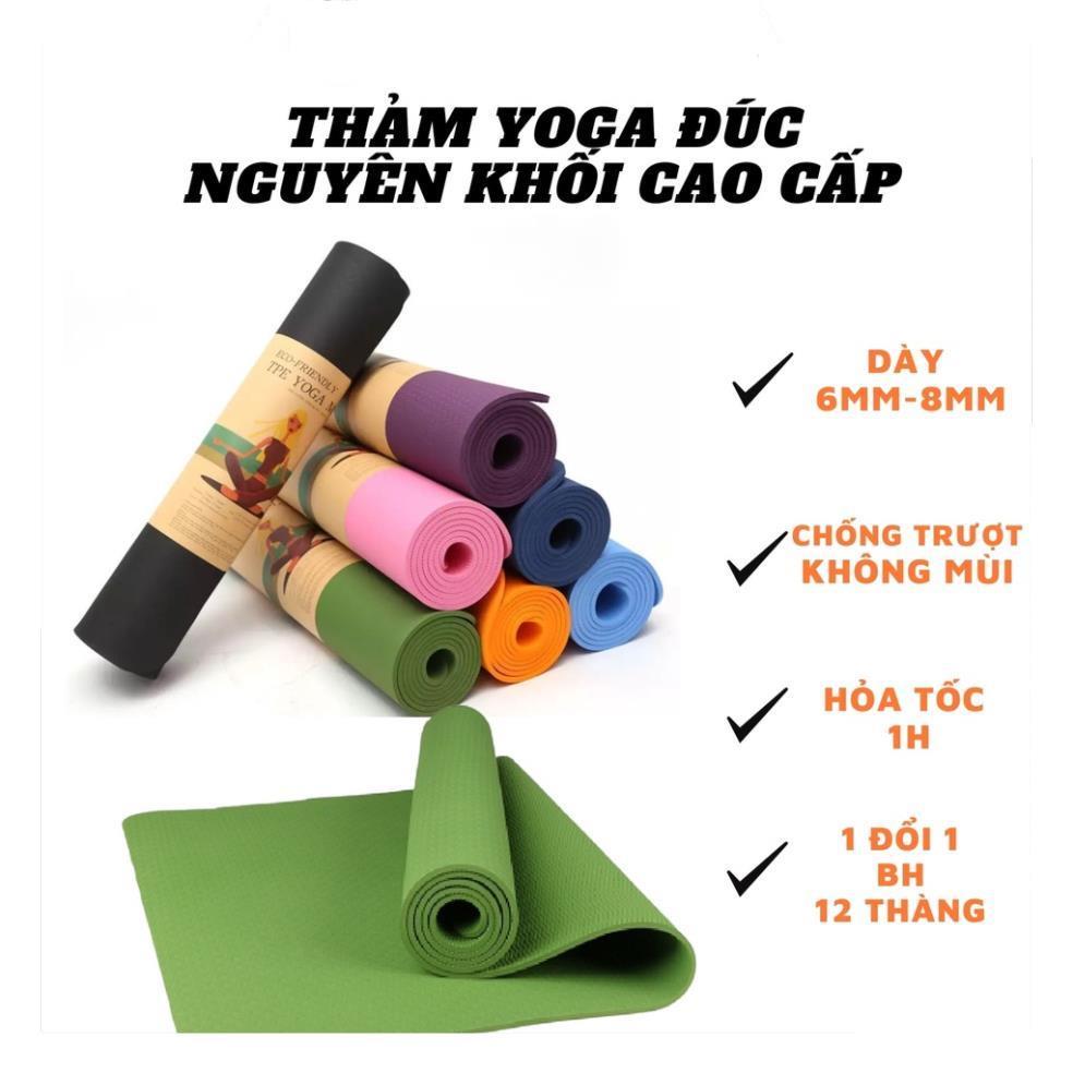 Thảm Tập Yoga Gym 1 Lớp Đúc Nguyên Khối Cao Cấp Chống Trượt TPE Dày 6mm-8mm