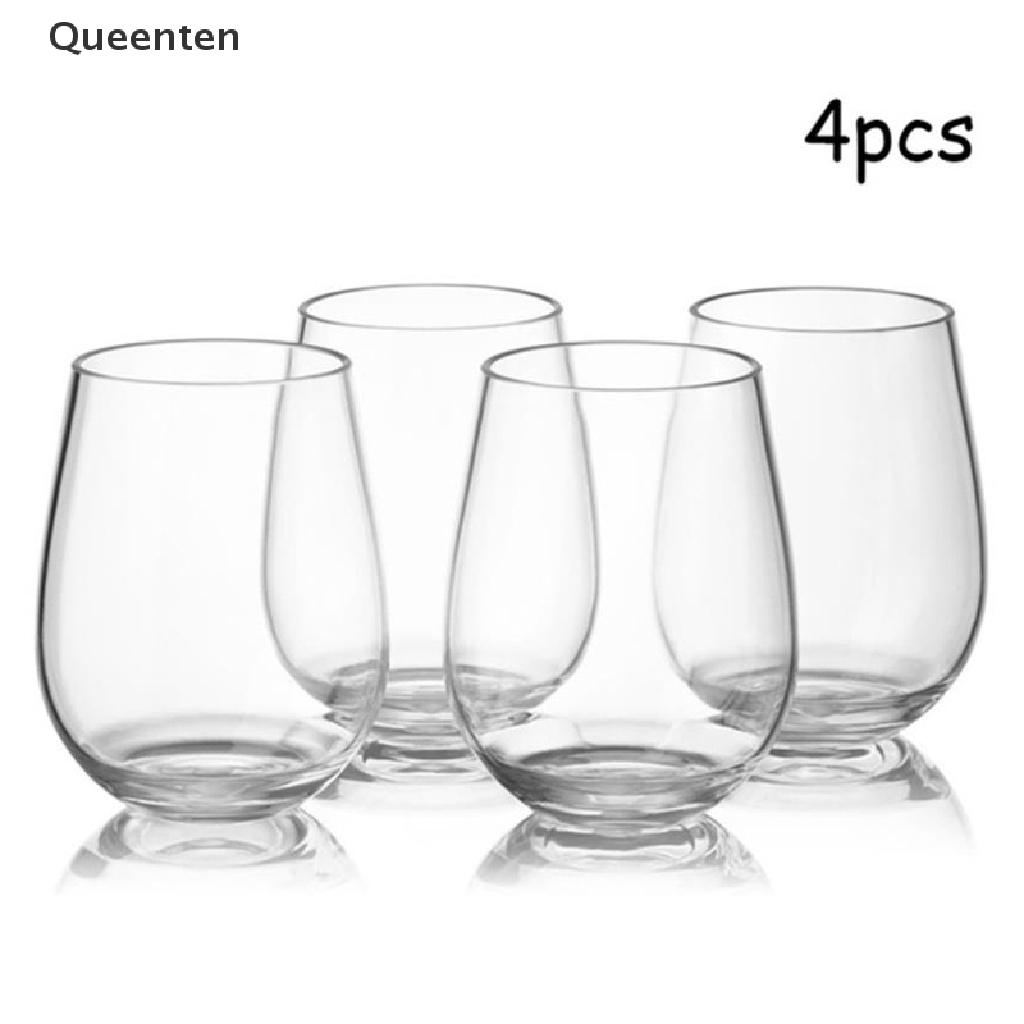 Queenten 4 Pcs Unbreakable Wine Glasses Shatterproof Plastic Glass Safe Reusable Beer Cup QT
